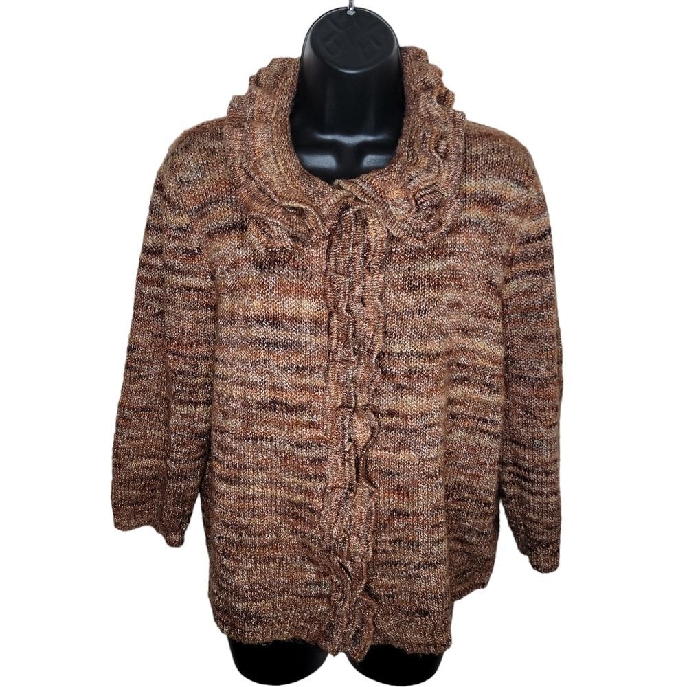 Ruby Rd. Ruffle neck cardigan sweater size XL